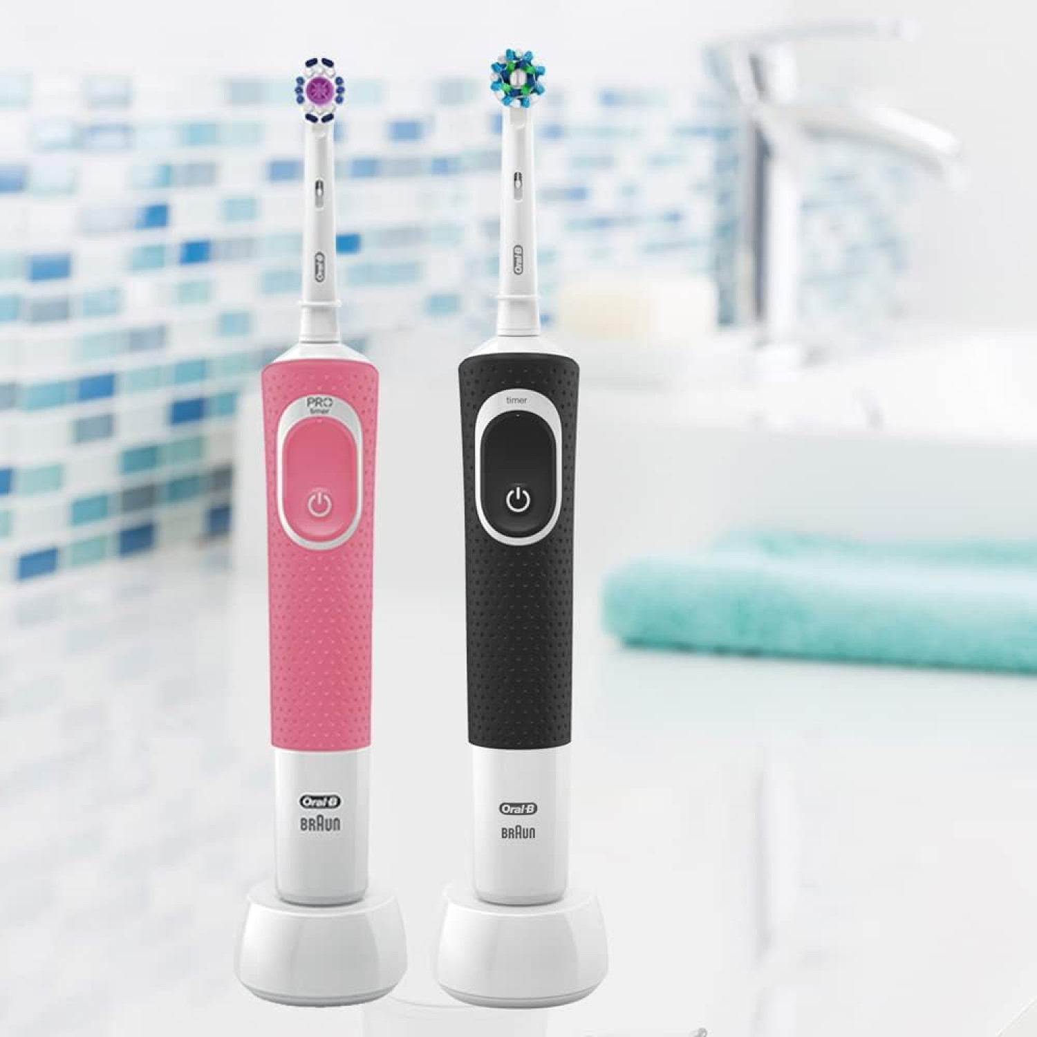 2 عدد مسواک برقی و شارژی مشکی و صورتی Oral-B