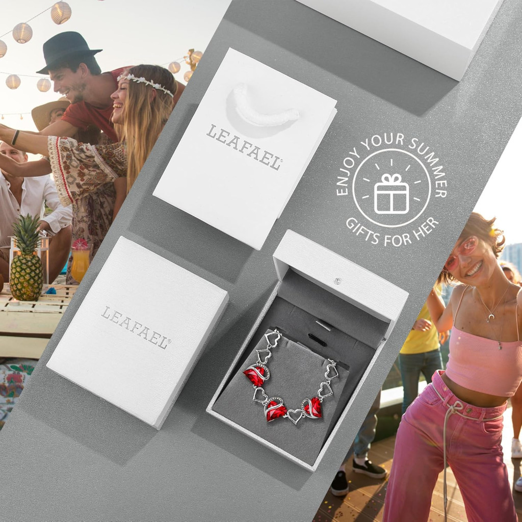 دستبند قلب با کریستال های سواروسکی و سنگ آمتیس Leafael