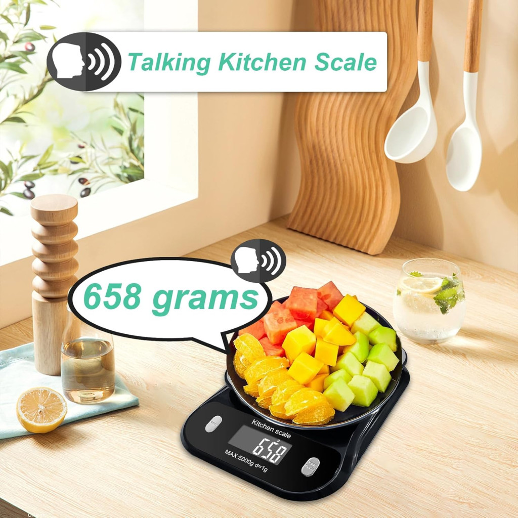 ترازوی سخنگو آشپزخانه MAUJOY صفحه بزرگ مناسب نابینایان و سالمندان