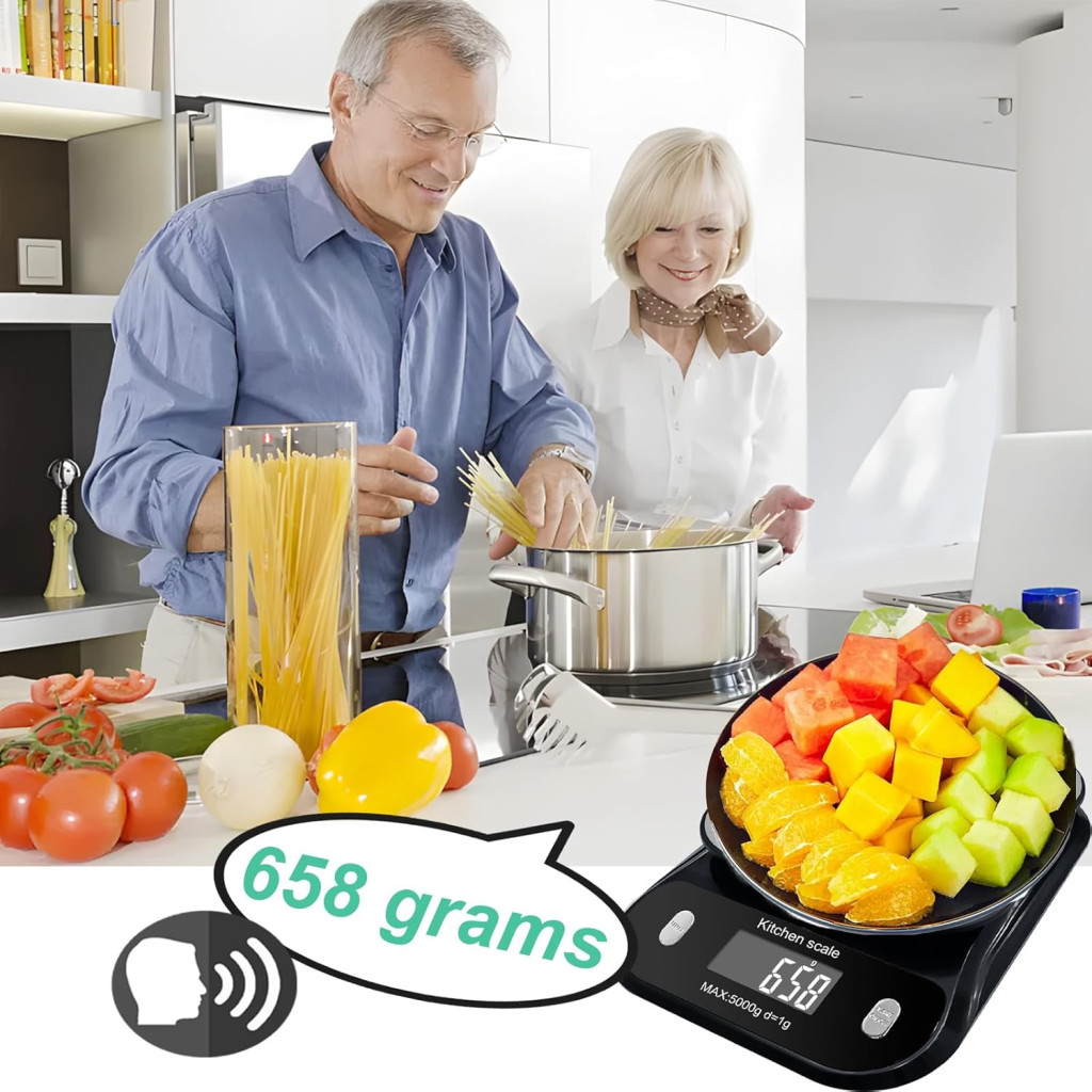 ترازوی سخنگو آشپزخانه MAUJOY صفحه بزرگ مناسب نابینایان و سالمندان