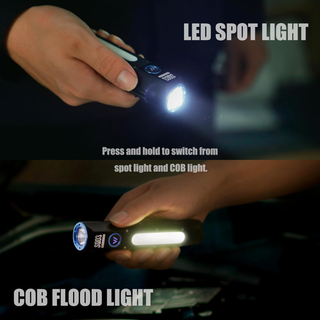 چراغ قوه جیبی WARSUN SQ03 شارژی | پرتاب نور 1000 لومن، آهنربا انتهایی، ضدآب