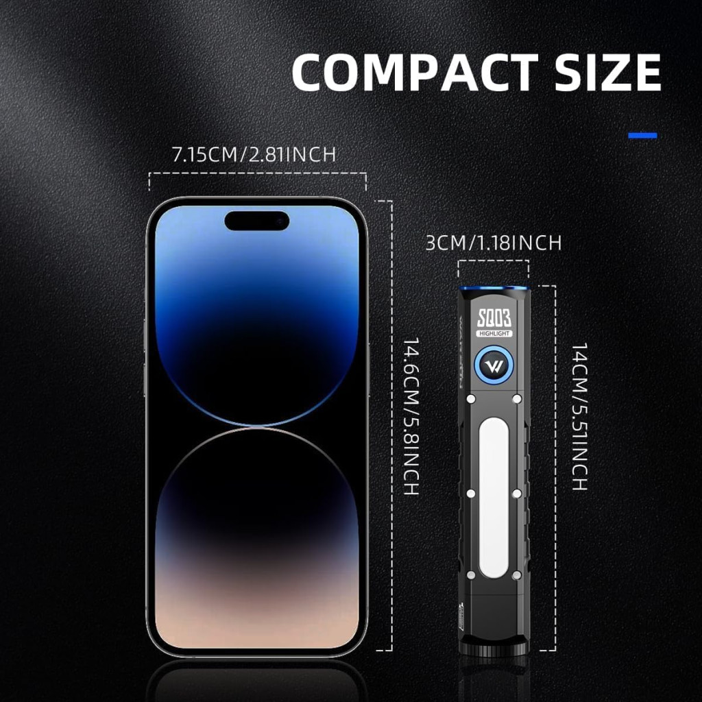 چراغ قوه جیبی WARSUN SQ03 شارژی | پرتاب نور 1000 لومن، آهنربا انتهایی، ضدآب